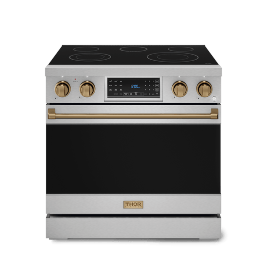 Thor Kitchen RSE36BRZ 36 Inch Professional Electric Range With Tilt Panel Touch Control In Stainless Steel/Bronze Gordon Ramsay Series - Rse36-Brz