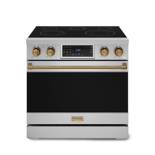 Thor Kitchen RSE36BRZ 36 Inch Professional Electric Range With Tilt Panel Touch Control In Stainless Steel/Bronze Gordon Ramsay Series - Rse36-Brz