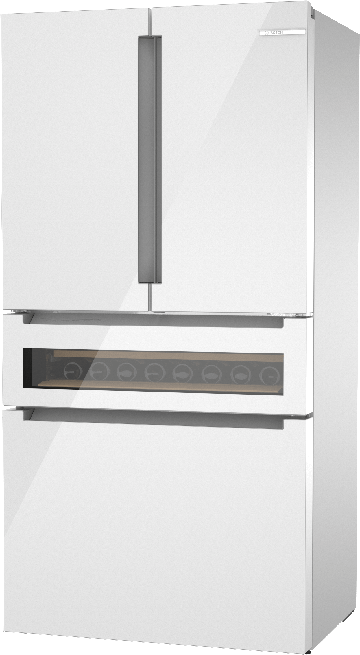Bosch B36CL84ENW 800 Series, French Door Bottom Mount Refrigerator, Glass Door, 36'', White, Total No Frost