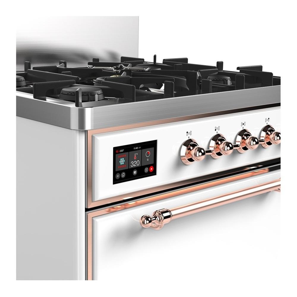 Ilve UM30QNR3WHPLP Ilve Um30Qnr3Whplp Majestic Iii 30 Inch Dual Fuel Range With 5 Black Brass Burners, Dual Function Burner Up To 25,000 Btu (Liquid Propane, Solid Door, White, Copper)