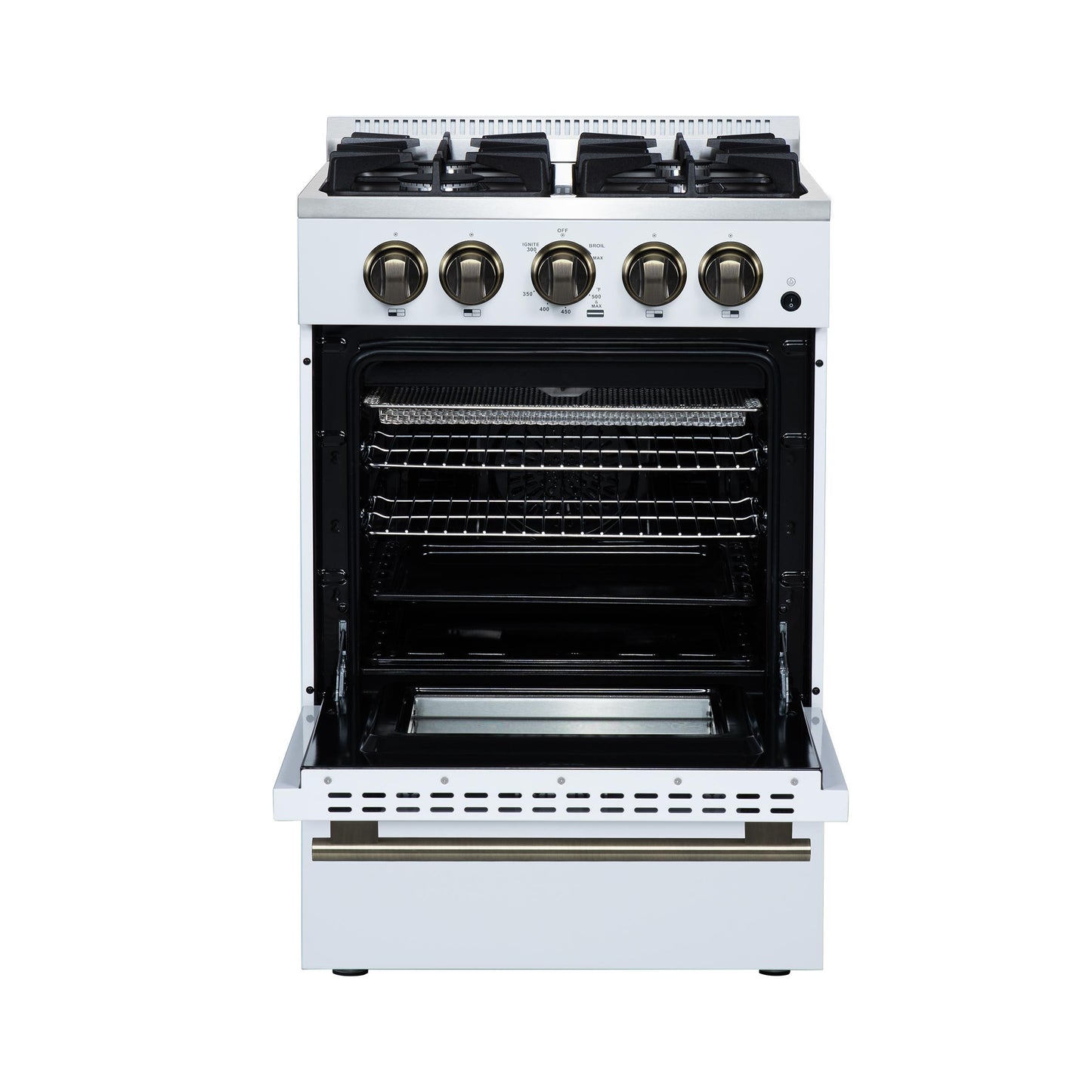 Forno FFSGS627224WHT Forno Breno 24 Inch Freestanding Gas Range In White With Antique Brass, Compact Design