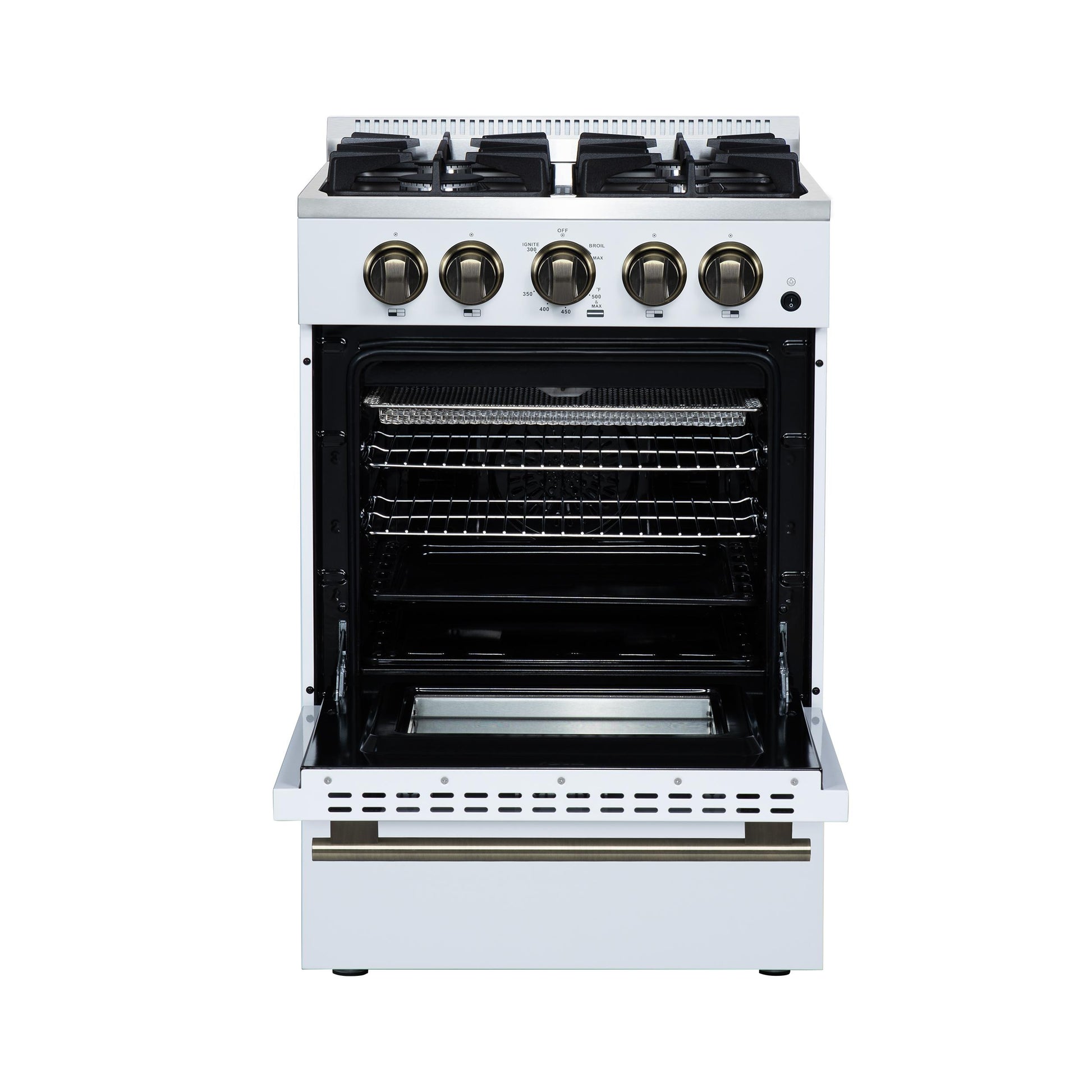 Forno FFSGS627224WHT Forno Breno 24 Inch Freestanding Gas Range In White With Antique Brass, Compact Design
