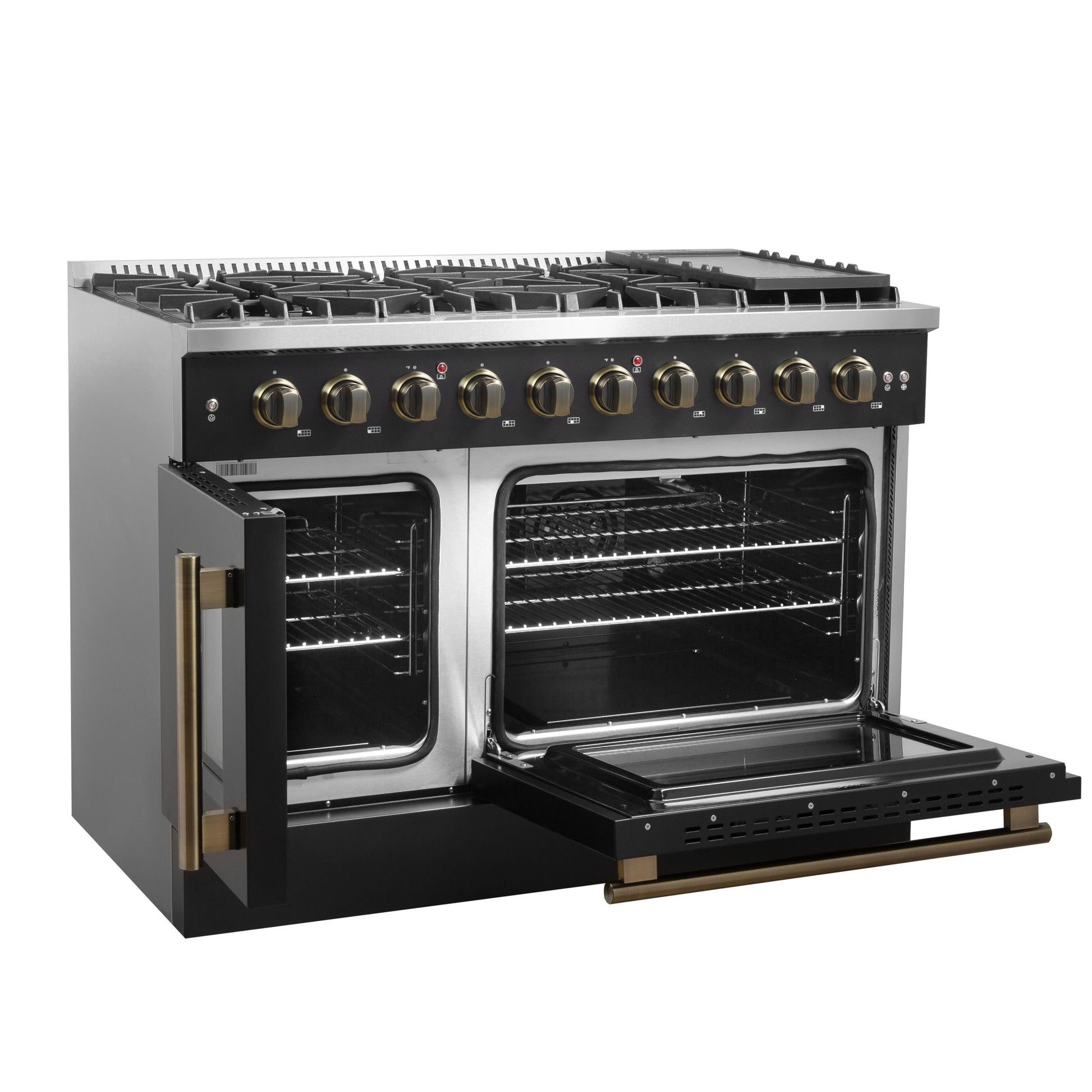 Forno FFSGS644448BLK Forno Galiano 48" Freestanding French Door Gas Range In Black