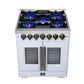 Forno FFSGS638730WHT Forno Capriasca 30-Inch Freestanding French Door Dual Fuel Range In White With Antique Brass Accessories, 5 Burners, True Convection Oven