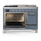 Ilve UM48FSQNR3BGC Ilve Um48Fsqnr3Bgc Majestic Iii 48 Inch Dual Fuel Range With 5 Black Brass Burners, Griddle And French Top, Dual Function Burner Up To 25,000 Btu (Natural Gas, Solid Door, Blue Grey, Chrome)