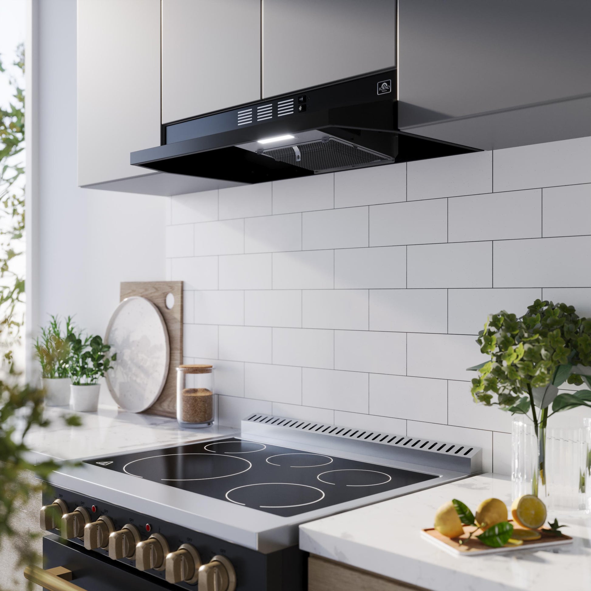 Forno FRHUC520030BLK Forno Cappa 30-Inch Under Cabinet Range Hood, Black, 200 Cfm, Convertible, Led Lighting