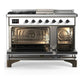 Ilve UM48FSNR3RAB Ilve Um48Fsnr3Rab Majestic Iii 48 Inch Dual Fuel Range With 5 Black Brass Burners, Griddle And French Top, Dual Function Burner Up To 25,000 Btu (Natural Gas, Triple Glass Door, Ral, Burnished)