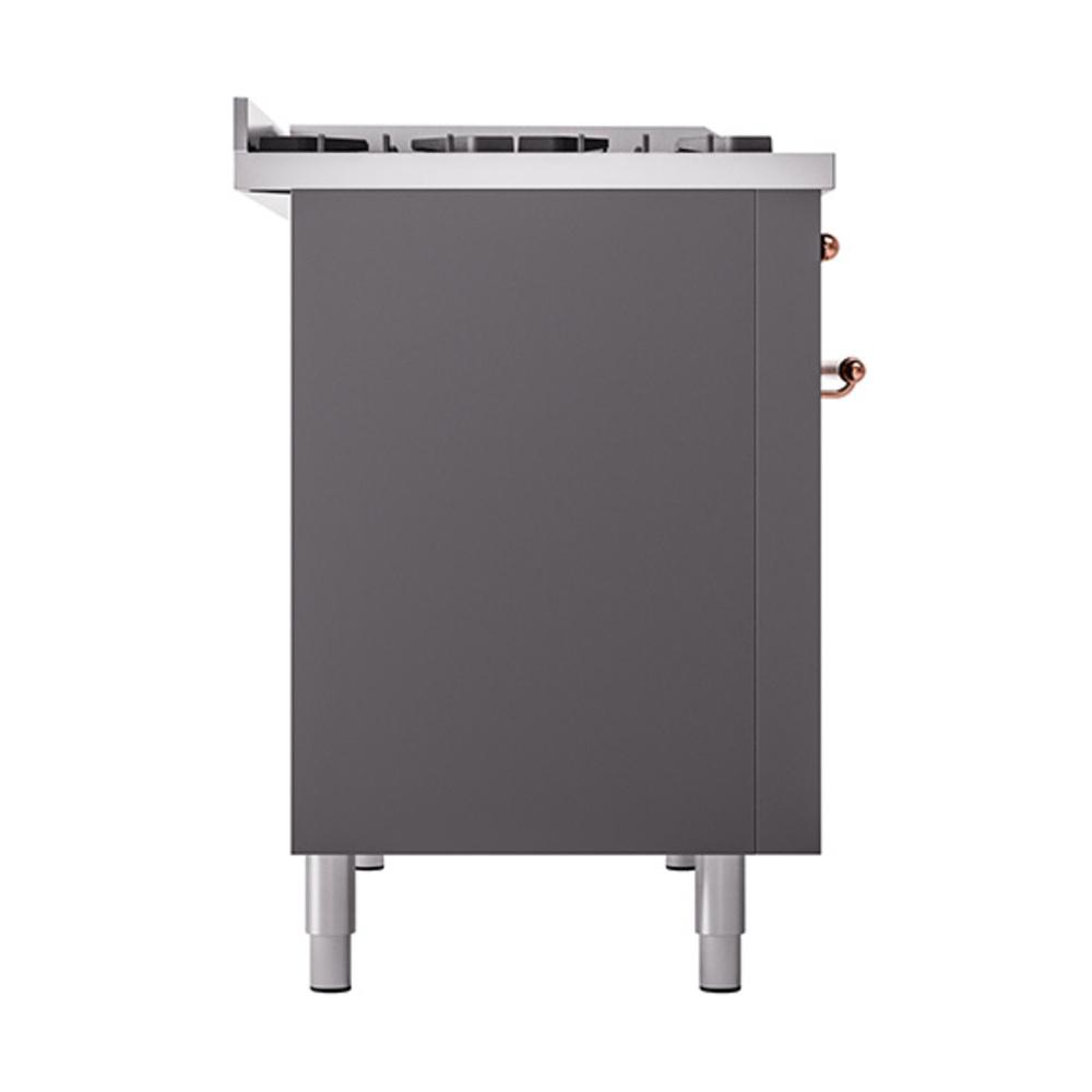 Ilve UN48FQNMPMGPLP Ilve Un48Fqnmpmgplp Nostalgie Ii Noblesse 48" Dual Fuel Range (8 Sealed Burners + Griddle, Liquid Propane, Solid Door, Graphite Matte, Copper)