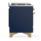 Ilve UM60FNR3MBGLP Ilve Um60Fnr3Mbglp Majestic Iii 60 Inch Dual Fuel Range With 9 Burners And Griddle, Dual Function Burner Up To 25,000 Btu (Liquid Propane, Triple Glass Door, Midnight Blue, Brass)