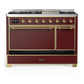 Ilve UM48FQNR3BUG Ilve Um48Fqnr3Bug Majestic Iii 48 Inch Dual Fuel Range With 8 Burners And Griddle, Dual Function Burner Up To 25,000 Btu (Natural Gas, Solid Door, Burgundy, Brass)
