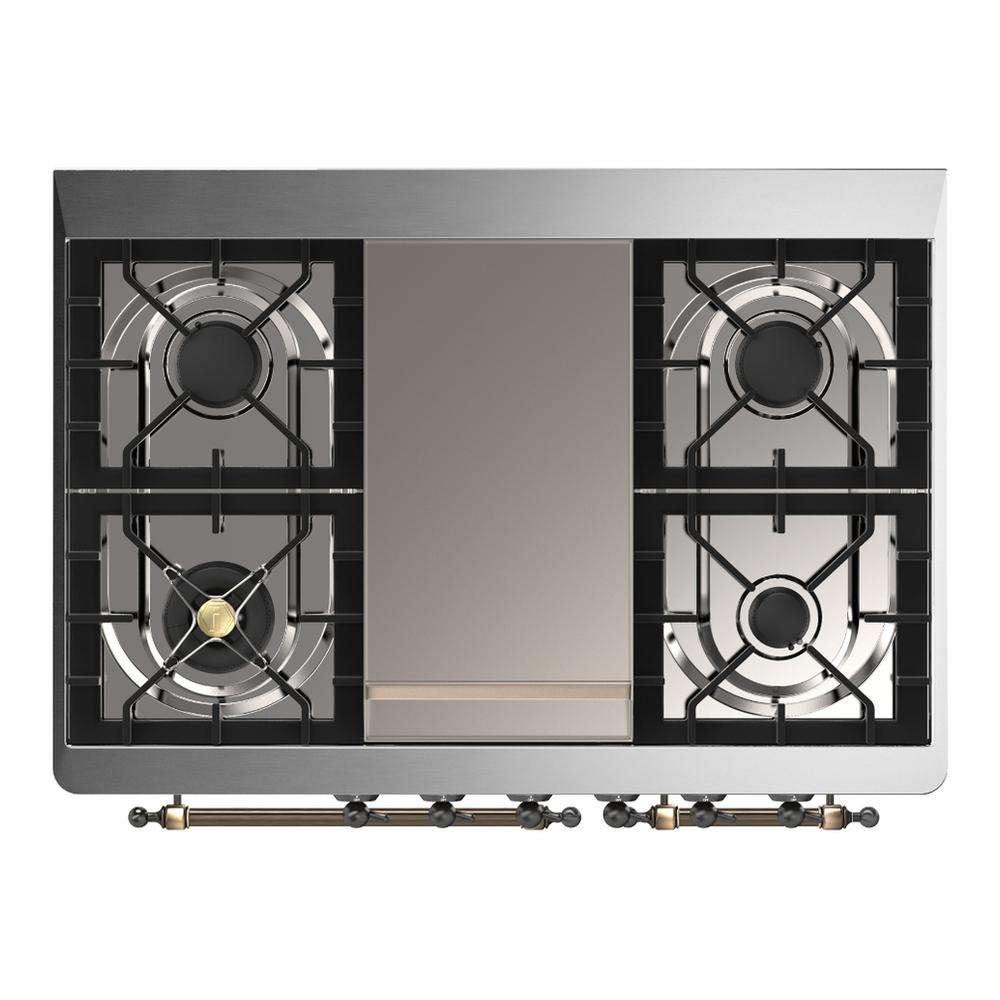 Ilve UMD40FNR3AWBLP Ilve Umd40Fnr3Awblp Majestic Iii 40 Inch Dual Fuel Range With 6 Burners And Griddle, Dual Function Burner Up To 25,000 Btu (Liquid Propane, Triple Glass Door, Antique White, Burnished)