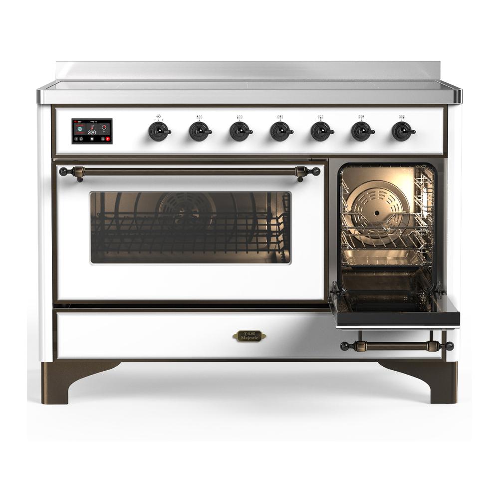Ilve UMIB48NR3WHB Ilve Umib48Nr3Whb Majestic Iii 48 Inch Induction Range With 6 Elements, 5.02 Cu. Ft. Total Oven Capacity (Triple Glass Door, White, Burnished)