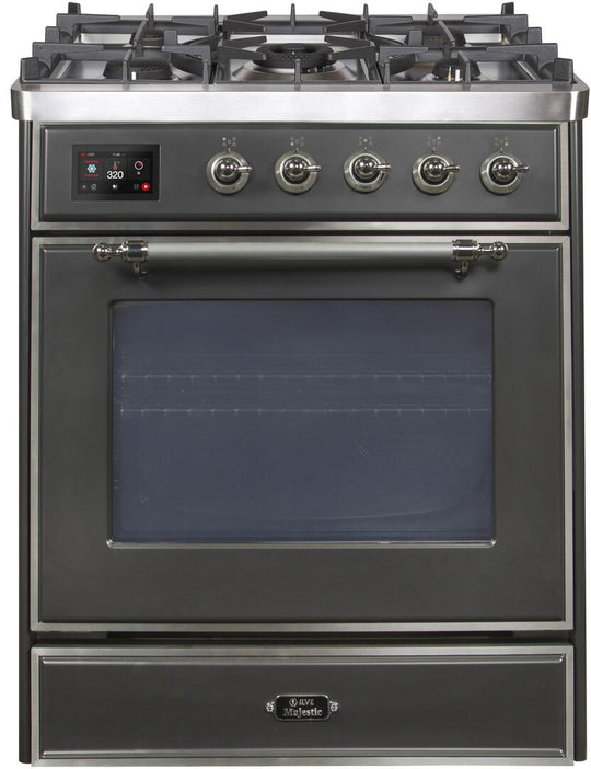 Ilve UM30DNE3MGCLP Majestic Ii 30 Inch Dual Fuel Liquid Propane Freestanding Range In Matte Graphite With Chrome Trim