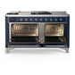 Ilve UM60FSNR3MBCLP Ilve Um60Fsnr3Mbclp Majestic Iii 60 Inch Dual Fuel Range With 7 Burners, Griddle And French Top, Dual Function Burner With Up To 25,000 Btu (Liquid Propane, Triple Glass Door, Midnight Blue, Chrome)