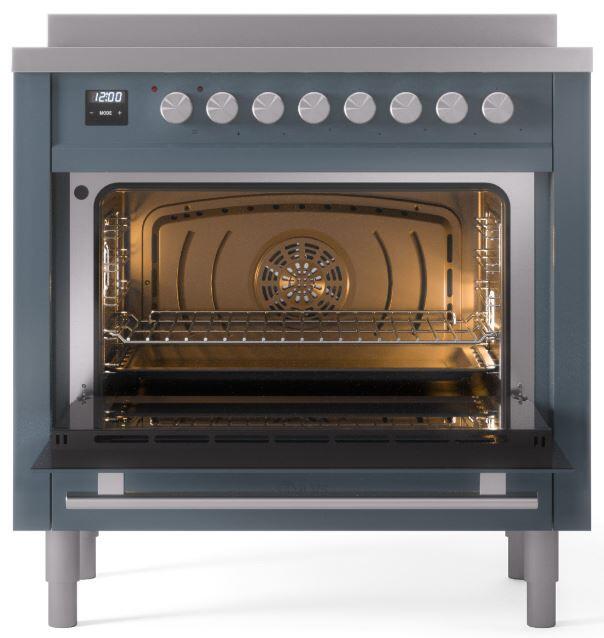 Ilve UPI366WMPBG Professional Plus Ii 36 Inch Electric Freestanding Range In Blue Grey With Trim