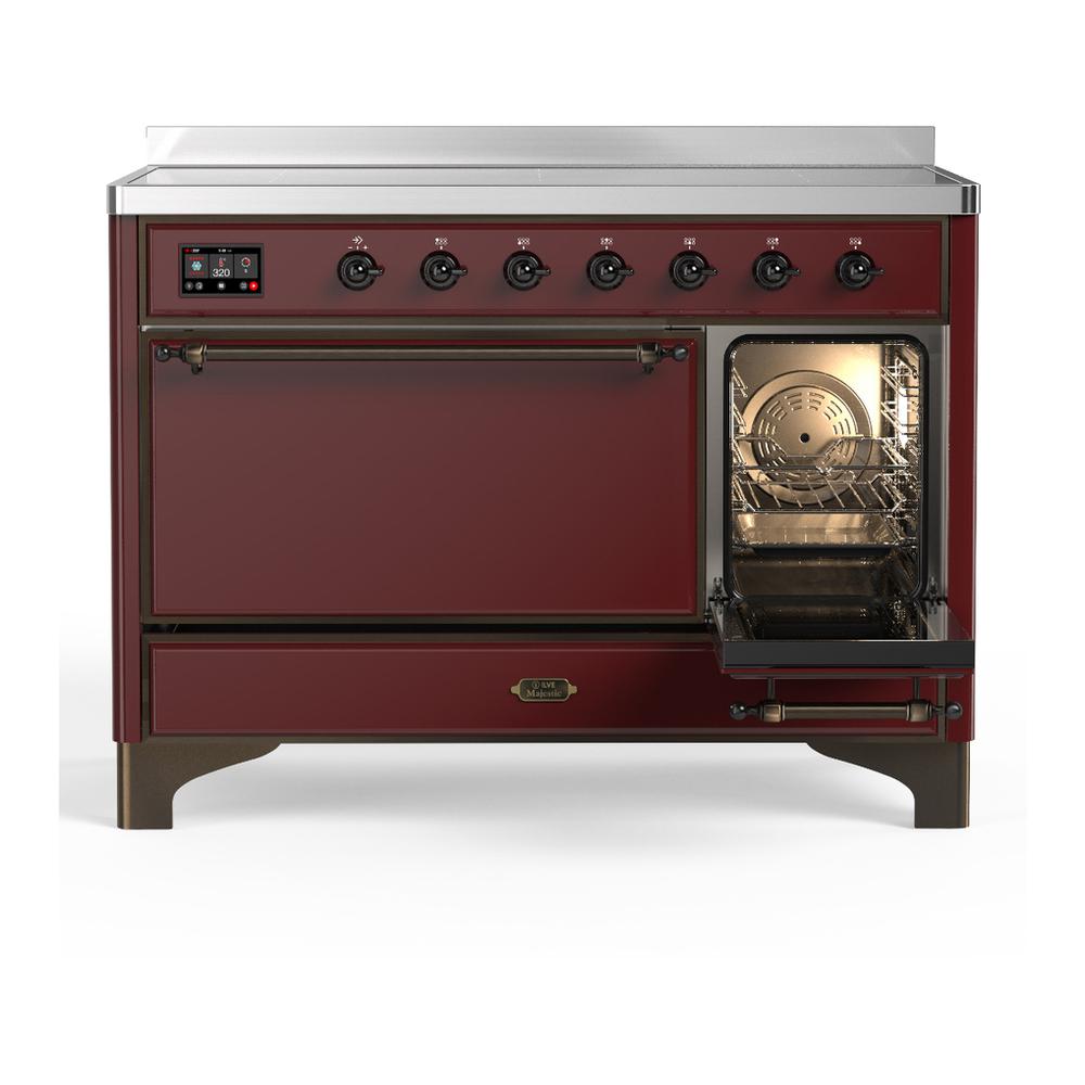 Ilve UMIB48QNR3BUB Ilve Umib48Qnr3Bub Majestic Iii 48 Inch Induction Range With 6 Elements, 5.02 Cu. Ft. Total Oven Capacity (Solid Door, Burgundy, Burnished)