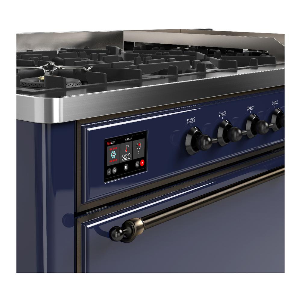 Ilve UM60FQNR3MBBLP Ilve Um60Fqnr3Mbblp Majestic Iii 60 Inch Dual Fuel Range With 9 Burners And Griddle, Dual Function Burner Up To 25,000 Btu (Liquid Propane, Solid Door, Midnight Blue, Burnished)