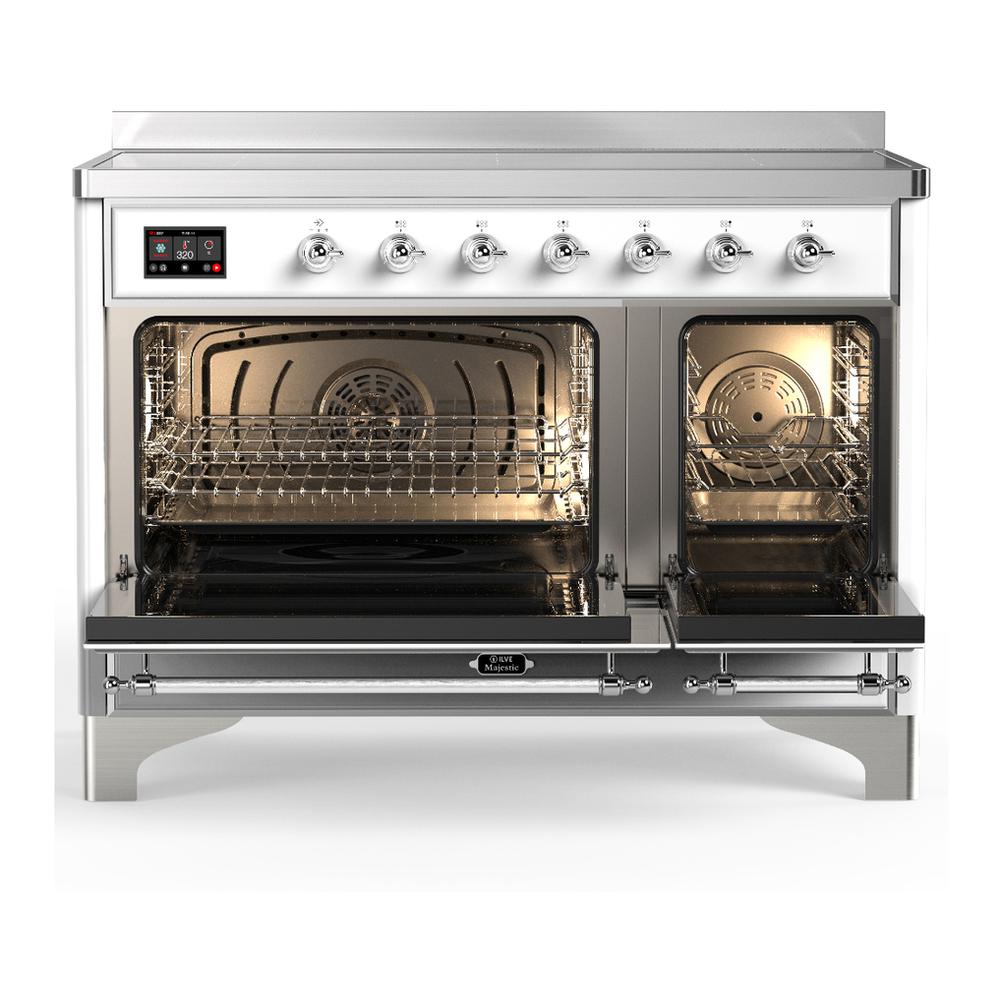 Ilve UMIB48QNR3WHC Ilve Umib48Qnr3Whc Majestic Iii 48 Inch Induction Range With 6 Elements, 5.02 Cu. Ft. Total Oven Capacity (Solid Door, White, Chrome)