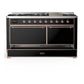 Ilve UM60FQNR3BKP Ilve Um60Fqnr3Bkp Majestic Iii 60 Inch Dual Fuel Range With 9 Burners And Griddle, Dual Function Burner Up To 25,000 Btu (Natural Gas, Solid Door, Glossy Black, Copper)