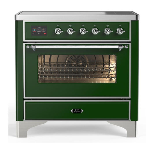 Ilve UMIB36NR3EGC Ilve Umib36Nr3Egc Majestic Iii 36 Inch Induction Range With 6 Elements, 3.5 Cu. Ft. Total Oven Capacity (Triple Glass Door, Emerald Green, Chrome)