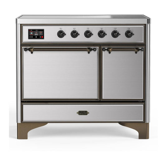 Ilve UMDIB40QNR3SSB Ilve Umdib40Qnr3Ssb Majestic Iii 40 Inch Induction Range With 6 Elements, 3.82 Cu. Ft. Total Oven Capacity (Solid Door, Stainless Steel, Burnished)