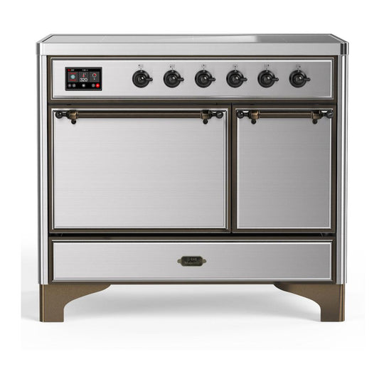 Ilve UMDIB40QNR3SSB Ilve Umdib40Qnr3Ssb Majestic Iii 40 Inch Induction Range With 6 Elements, 3.82 Cu. Ft. Total Oven Capacity (Solid Door, Stainless Steel, Burnished)