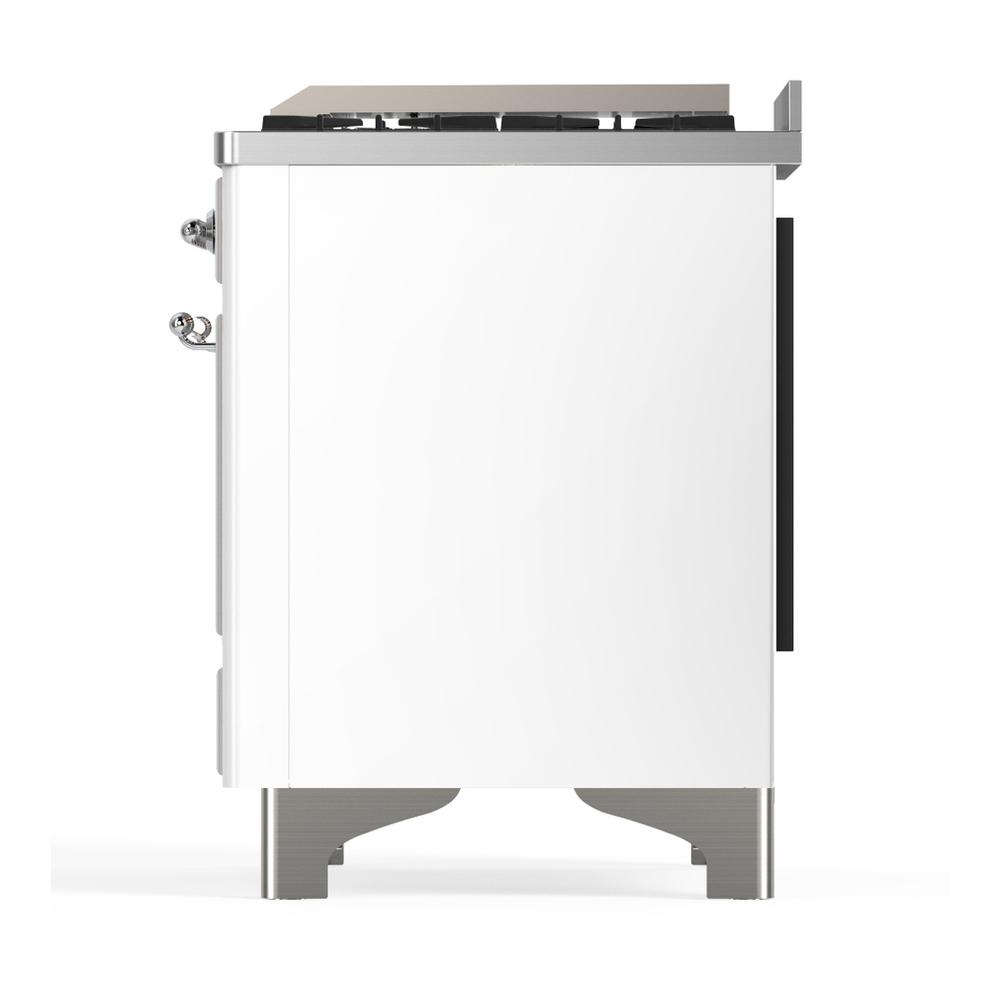 Ilve UM48FQNR3WHCLP Ilve Um48Fqnr3Whclp Majestic Iii 48 Inch Dual Fuel Range With 8 Burners And Griddle, Dual Function Burner Up To 25,000 Btu (Liquid Propane, Solid Door, White, Chrome)