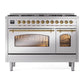 Ilve UP488NMPSSG Ilve Up488Nmpssg Nostalgie Ii 48 Inch Dual Fuel Range With 8 Total Black Brass Sealed Burners, Brass Trim (Limited Edition) (Natural Gas, Stainless Steel)