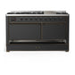 Ilve UM60FQNR3MGB Ilve Um60Fqnr3Mgb Majestic Iii 60 Inch Dual Fuel Range With 9 Burners And Griddle, Dual Function Burner Up To 25,000 Btu (Natural Gas, Solid Door, Graphite Matte, Burnished)