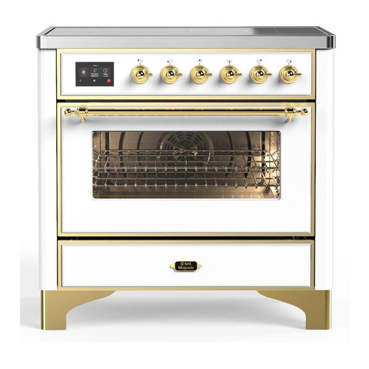 Ilve UMIB36NR3WHG Ilve Umib36Nr3Whg Majestic Iii 36 Inch Induction Range With 6 Elements, 3.5 Cu. Ft. Total Oven Capacity (Triple Glass Door, White, Brass)