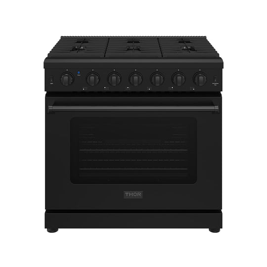 Thor Kitchen LRG3601UB 36 Inch Professional Gas Range In Black