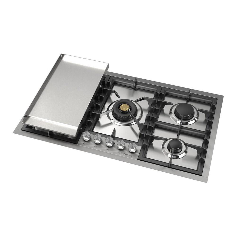 Ilve UHCPT95FSSLP Ilve Uhcpt95Fsslp Professional Plus Ii 36 Inch Built-In Gas Cooktop With Total Black Brass Burners, In Stainless Steel (5 Sealed Burners + Griddle, Liquid Propane)