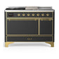 Ilve UM48FSQNR3MGGLP Ilve Um48Fsqnr3Mgglp Majestic Iii 48 Inch Dual Fuel Range With 5 Black Brass Burners, Griddle And French Top, Dual Function Burner Up To 25,000 Btu (Liquid Propane, Solid Door, Graphite Matte, Brass)