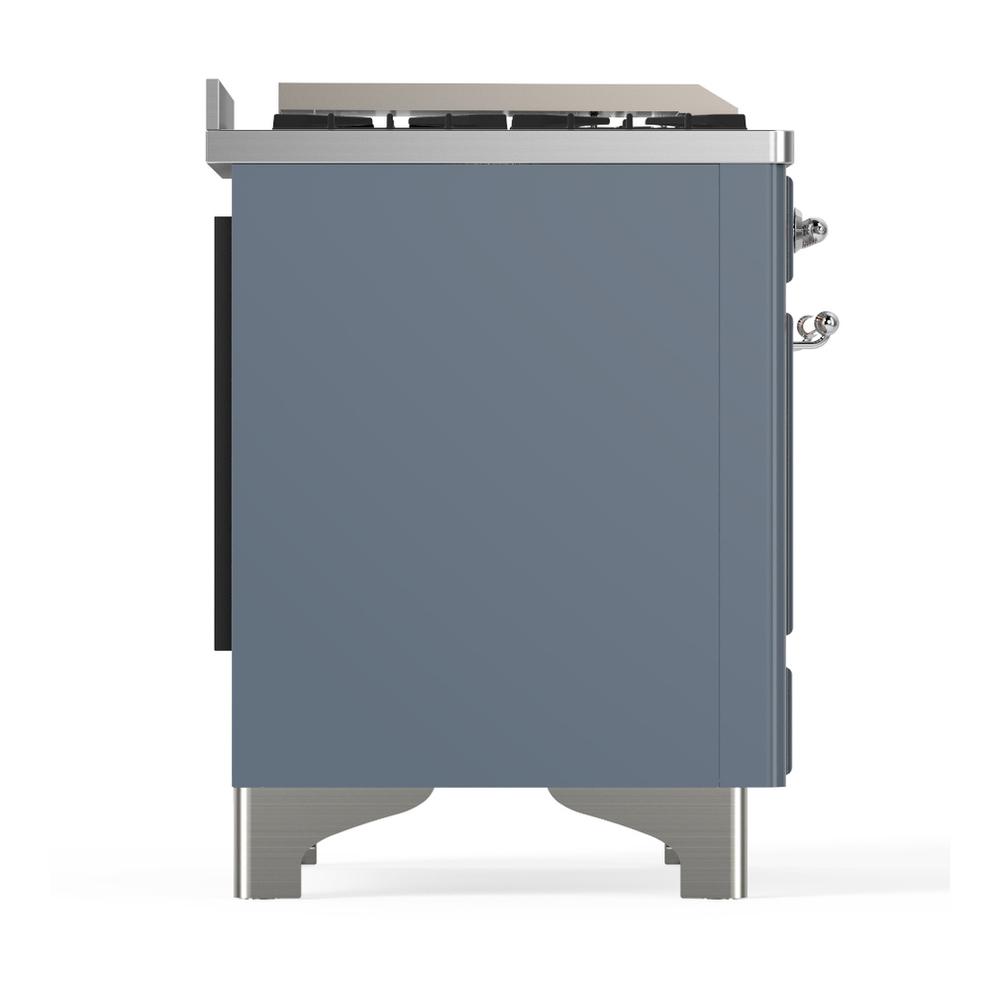 Ilve UM48FSNR3BGC Ilve Um48Fsnr3Bgc Majestic Iii 48 Inch Dual Fuel Range With 5 Black Brass Burners, Griddle And French Top, Dual Function Burner Up To 25,000 Btu (Natural Gas, Triple Glass Door, Blue Grey, Chrome)