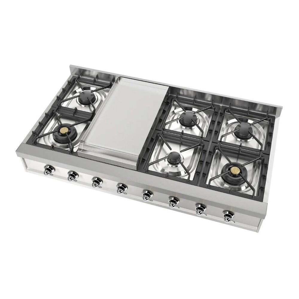 Ilve UHCP48FNSSCLP Ilve Uhcp48Fnssclp Nostalgie Ii 48 Inch Built-In Gas Rangetop With Griddle, In Stainless Steel (Liquid Propane, Chrome)
