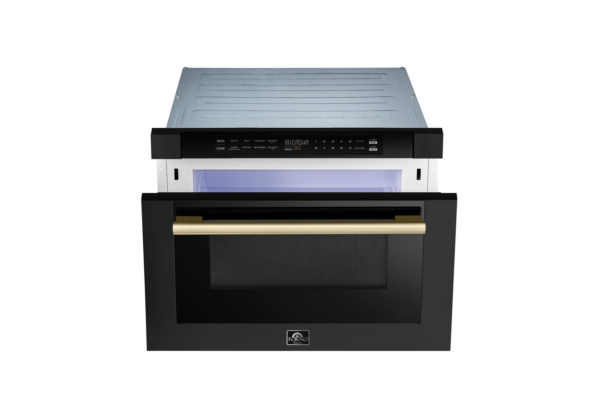 Forno FMWDR300024BLK Forno Capoliveri Espresso 24-Inch Microwave Drawer, Black, 1.2 Cu.Ft, 1500 Watts, Built-In, Touch Control Lcd Display, Auto-Touch Open/Close, 11 Power Levels, Sensor Cooking
