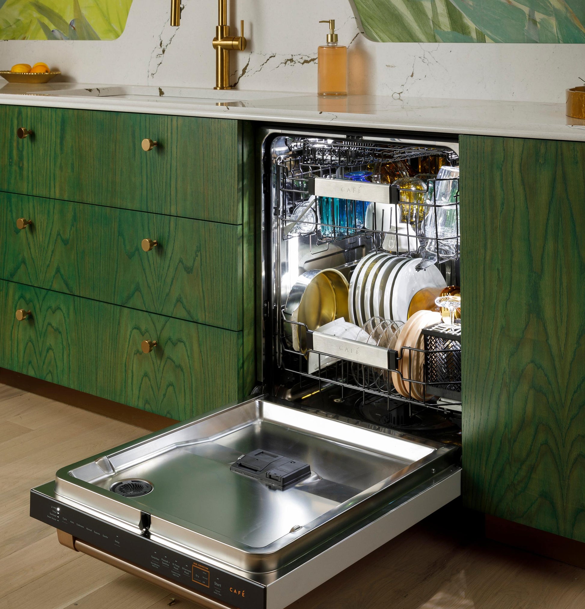 Cafe CDP888M5VS5 Café&#8482; Customfit Energy Star Stainless Interior Smart Dishwasher With Ultra Wash Top Rack And Dual Convection Ultra Dry, Led Lights, 39 Dba In Platinum Glass