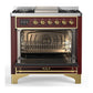 Ilve UM36FNR3BUG Ilve Um36Fnr3Bug Majestic Iii 36 Inch Dual Fuel Range With 6 Black Brass Burners And Griddle, Dual Function Burner Up To 25,000 Btu (Triple Glass Door, Burgundy, Brass, Natural Gas)