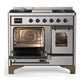 Ilve UMD40FNR3SSBLP Ilve Umd40Fnr3Ssblp Majestic Iii 40 Inch Dual Fuel Range With 6 Burners And Griddle, Dual Function Burner Up To 25,000 Btu (Liquid Propane, Triple Glass Door, Stainless Steel, Burnished)