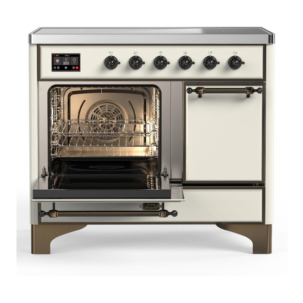 Ilve UMDIB40QNR3AWB Ilve Umdib40Qnr3Awb Majestic Iii 40 Inch Induction Range With 6 Elements, 3.82 Cu. Ft. Total Oven Capacity (Solid Door, Antique White, Burnished)