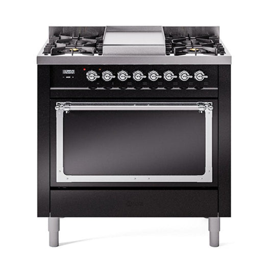 Ilve UN36FQNMPBKCLP Ilve Un36Fqnmpbkclp Nostalgie Ii Noblesse 36" Dual Fuel Range (Liquid Propane, Solid Door, Glossy Black, Chrome)