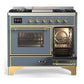 Ilve UMD40FNR3BGG Ilve Umd40Fnr3Bgg Majestic Iii 40 Inch Dual Fuel Range With 6 Burners And Griddle, Dual Function Burner Up To 25,000 Btu (Natural Gas, Triple Glass Door, Blue Grey, Brass)