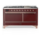 Ilve UM60FQNR3BUP Ilve Um60Fqnr3Bup Majestic Iii 60 Inch Dual Fuel Range With 9 Burners And Griddle, Dual Function Burner Up To 25,000 Btu (Natural Gas, Solid Door, Burgundy, Copper)