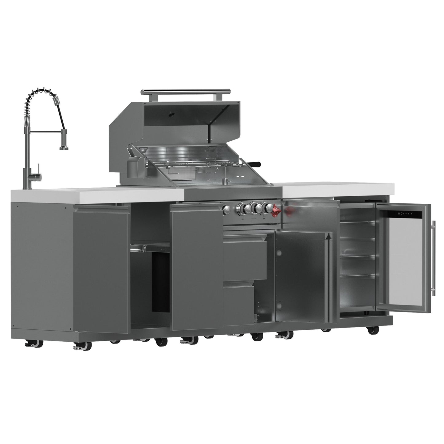 Forno FODKT2506WHT Forno Bulnes 30-Inch Bbq, 60,000 Btu, 3 Burners With Sear & Rotisserie Infrared Burners, Stainless Steel Outdoor Kitchen With 1.8 Cu.Ft. Beverage Center & White Sintered Stone Countertops