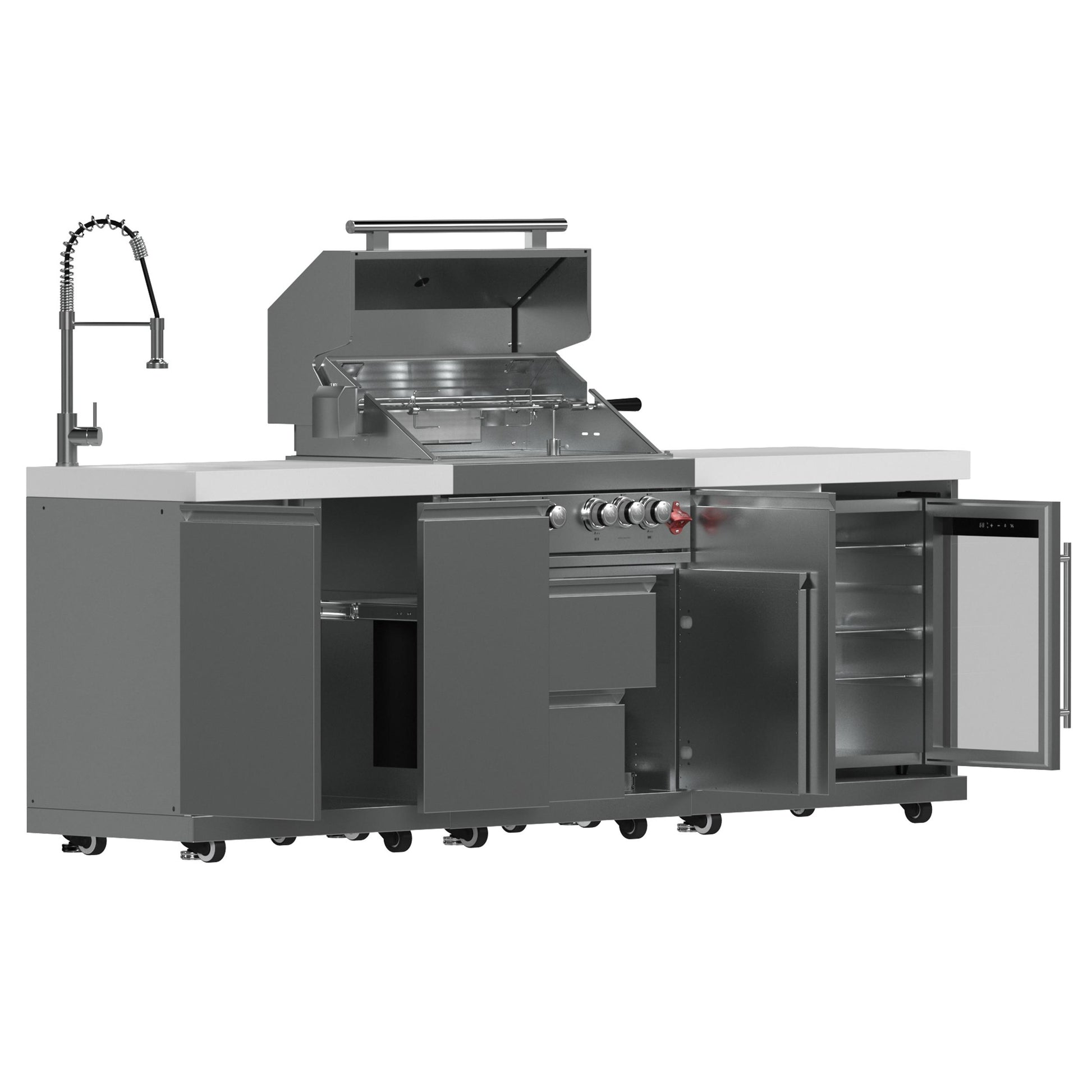 Forno FODKT2506WHT Forno Bulnes 30-Inch Bbq, 60,000 Btu, 3 Burners With Sear & Rotisserie Infrared Burners, Stainless Steel Outdoor Kitchen With 1.8 Cu.Ft. Beverage Center & White Sintered Stone Countertops