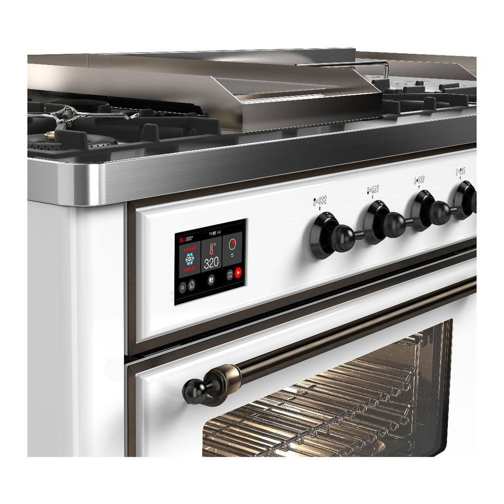 Ilve UM60FSNR3WHB Ilve Um60Fsnr3Whb Majestic Iii 60 Inch Dual Fuel Range With 7 Burners, Griddle And French Top, Dual Function Burner With Up To 25,000 Btu (Natural Gas, Triple Glass Door, White, Burnished)