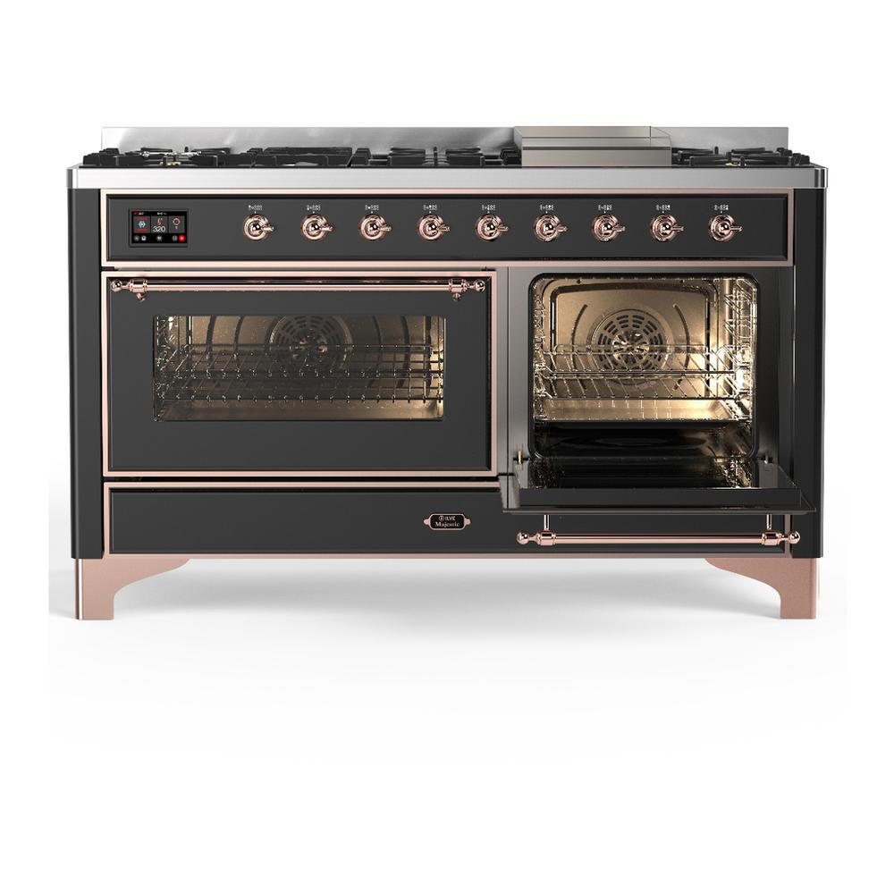 Ilve UM60FNR3MGPLP Ilve Um60Fnr3Mgplp Majestic Iii 60 Inch Dual Fuel Range With 9 Burners And Griddle, Dual Function Burner Up To 25,000 Btu (Liquid Propane, Triple Glass Door, Graphite Matte, Copper)