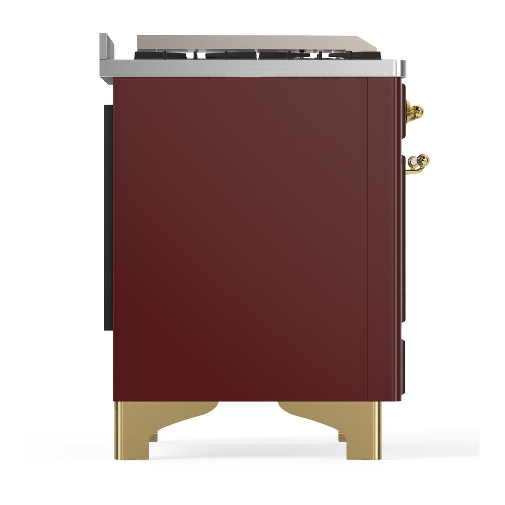 Ilve UM60FQNR3BUG Ilve Um60Fqnr3Bug Majestic Iii 60 Inch Dual Fuel Range With 9 Burners And Griddle, Dual Function Burner Up To 25,000 Btu (Natural Gas, Solid Door, Burgundy, Brass)