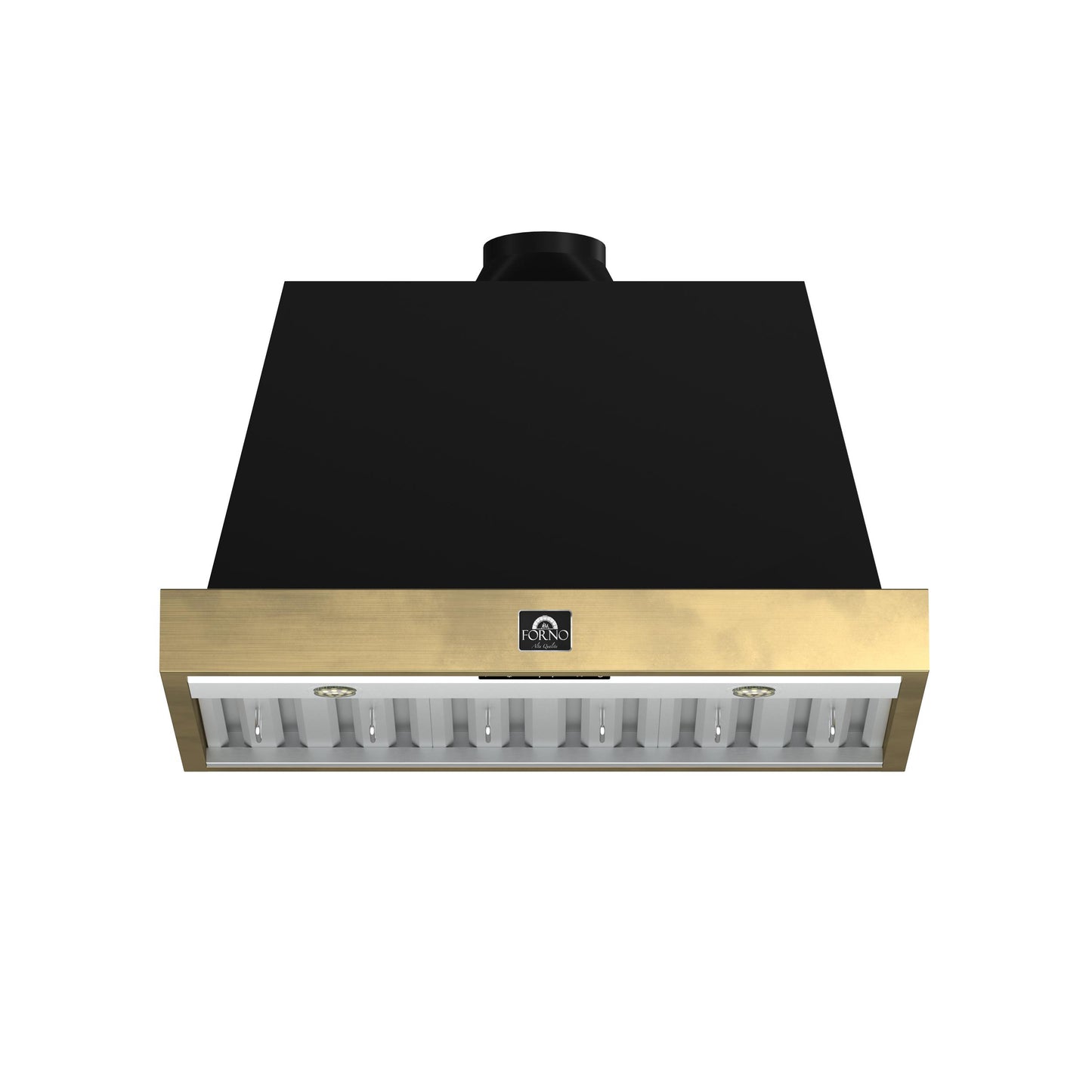 Forno FRHWM507836BLK Forno Vittorio 36-Inch Wall Mount Range Hood, Black With Antique Brass Trim, 424 Cfm Airflow, Dishwasher-Safe Baffle Filters, Remote Control, 3-Speed Fan, Bright Led Lighting.