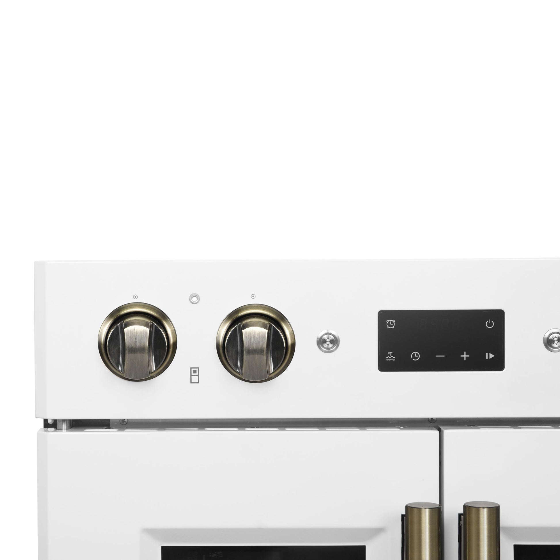Forno FBOEL134030WHT Forno Asti 30-Inch Double Electric Wall Oven With Upper French Doors In White & Antique Brass, 7.36 Cu. Ft. Dual True Convection, 7,200W, Air Fry, Sous Vide, Self-Clean